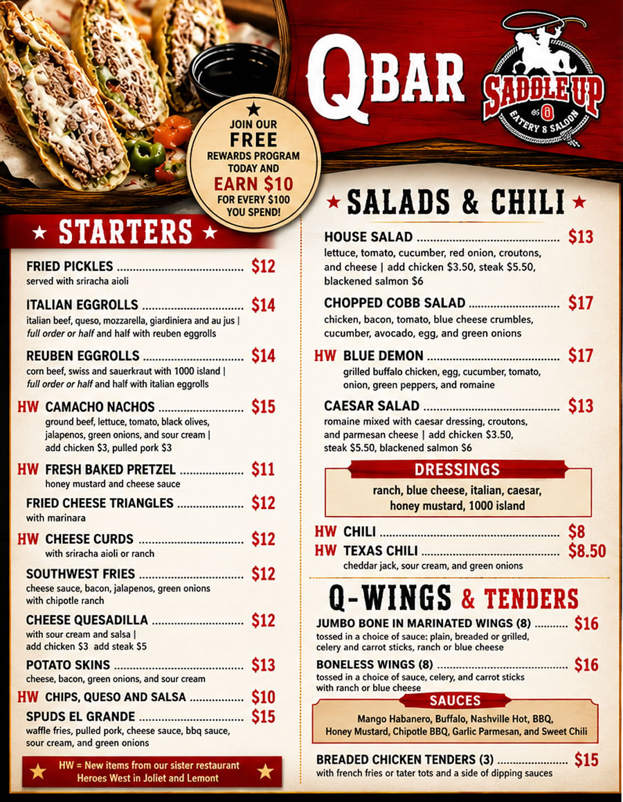 Starters, Salads, and Wings